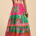 Margovil Bow Shoulder V Neck Sleeveless Printed Maxi Vacation Dress