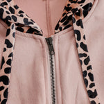 Western Retro Pink Faux Suede Sleeveless Leopard Print Hooded Wide-Leg Jumpsuit
