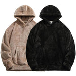 KZZ Men's Solid Pocket Long Sleeve Fuzzy Hoodie