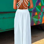 Margovil Solid Criss Cross Backless Maxi Cami Dress