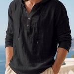 KZZ Men's Casual Long Sleeve Hooded Linen Shirt