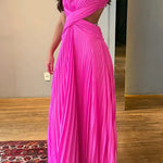 Margovil Crewneck Sleeveless Open Back Pleated Maxi Dress
