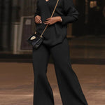 Long Sleeves Loose Solid Color V-Neck Pullovers