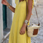 Sleeveless v-neck casual patchwork dress with ruffles
