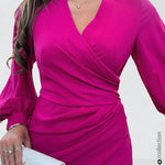 Long Sleeve Wrap Asymmetric Dress