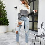 Nadorine Color Block Rib-Knit Turtleneck Dropped Shoulder Sweater