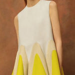 Loose Sleeveless Contrast Color Falbala Round-Neck Mini Dresses