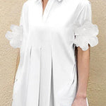 A-Line Loose Pleated Solid Color Split-Joint Lapel Maxi Dresses Shirt Dress