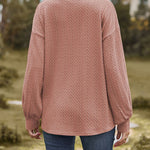V-Neck Solid Color Twisted Knit Long Sleeve Loose T-Shirt Tops