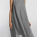 Nadorine Women's Cotton Linen Dress Sleeveless Crew Neck Loose Baggy Dress