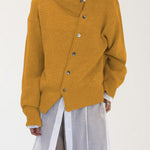 Irregular Button Casual Cardigan Loose Crew Neck Sweater Outerwear