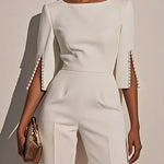 Loose Solid Color Split-Joint Round-Neck Jumpsuits