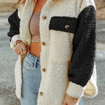 Autumn and winter long-sleeved double-pocket color-block loose fur coat