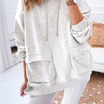 Pocketed Long Sleeves Drawstring Hoodied Sweatshirt
