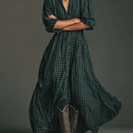 Women's Plaid Long Sleeve Shirt Maxi Dress