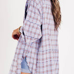 Women's Mineral Washed Button Down Plaid Flannel Shirt