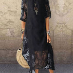 Nadorine Women's 3/4 Sleeve Floral Lace Mesh Crew Neck Long Dress