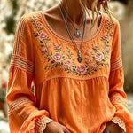 Amabel™ | Boho Floral Embroidered Blouse