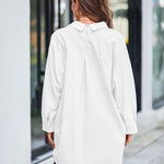 Nadorine Long Cuffed Sleeve Shirts Button Down V Neck Blouse Loose Fitting Tops