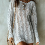 Retro Cable Knit Crew Neck Mini Dress