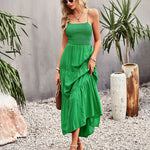 Sleeveless Lace-up Backless Smocked Tiered Maxi Dress Boho Long Beach Sundresses