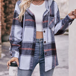 Nadorine Casual Mid-length Plaid Shirt Hooded Jacket