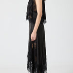 Modern Muse Satin Lace Trim Pleated Neck Top and A-line Irregular Slit Skirt Set
