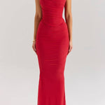 Neck Wrapped Strapless Corset Bodycon Maxi Skirt 2pcs Set-Blue