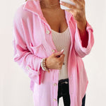 Striped Single-breasted Mid-length Corduroy Shirt Jacket