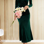 Velvet V-neck pleated hip skirt elegant fishtail slim dress evening dress