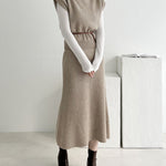 Nadorine Women's Casual Two-piece Outfits Turtleneck Sleeveless Sweater Vest and Mid-length Skirts Sets