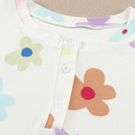 White Floral Print Henley Top & Drawstring Shorts Loungewear Set