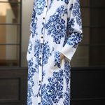 Long Sleeves Buttoned Printed Split-side Lapel Maxi Dresses Shirt Dress