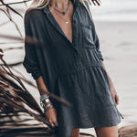 Solid Color Lapel Casual Fashion Loose Shirt Dresses