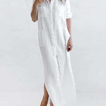 Nadorine Women's Cotton and Linen Shirt Dress Casual Loose Maxi Dresses