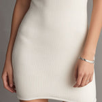 Quiet Luxury Mock Neck Cutout Ivory Ribbed Knit Mini Dress