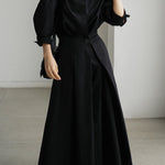 Long Sleeves Loose Buttoned Solid Color Lapel Midi Dresses
