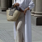 Long Sleeves Solid Color Split-Joint Lapel Maxi Dresses Shirt Dress