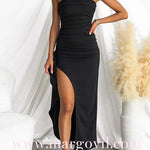 Margo Elegant Strapless Ruched Slit Maxi Dress