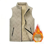 KZZ Men's Warm Vest Fleece Lined Wool  Black Gilet Crewneck Top