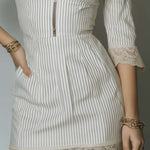 Vintage Striped Lace Zippered Neck Mini Dress