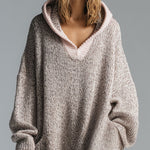Fashion Loose Retro Trimmed Floral Gray Hooded Knitted Midi Dress
