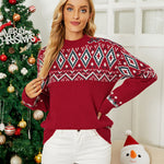 Geometric Crewneck Dropped Shoulder Sweater
