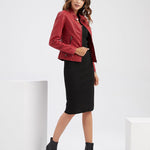 Stand Up Collar Solid Faux Leather Jacket