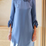 Meina Flower Decorated Cuffs Round Neck Pocket Casual Mini Dress