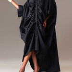 Long Sleeves Loose Buttoned Pleated Solid Color Lapel Maxi Dresses Shirt Dress