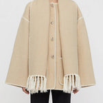 Women's Thickened Loose Woolen Coat with Fringed Scarf