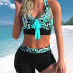 High Waisted Bikini Vintage Floral Printed V Neck Tie Front Crop Top Swimsuit Two Pieces Bathing Suit