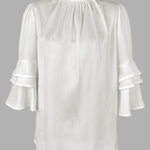 Half Sleeves Loose Layered Pleated Solid Color Split-Joint Mock Neck Blouses&Shirts Tops
