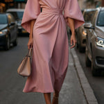Elegant waist dress with casual batwing sleeves